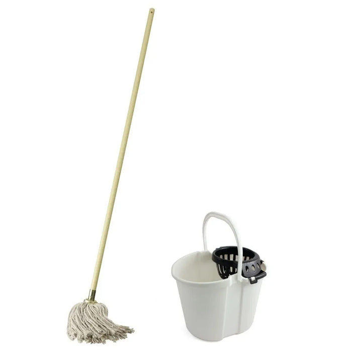 10py Socket Mop with Wooden Handle & Mop Bucket | Complete Cleaning Set