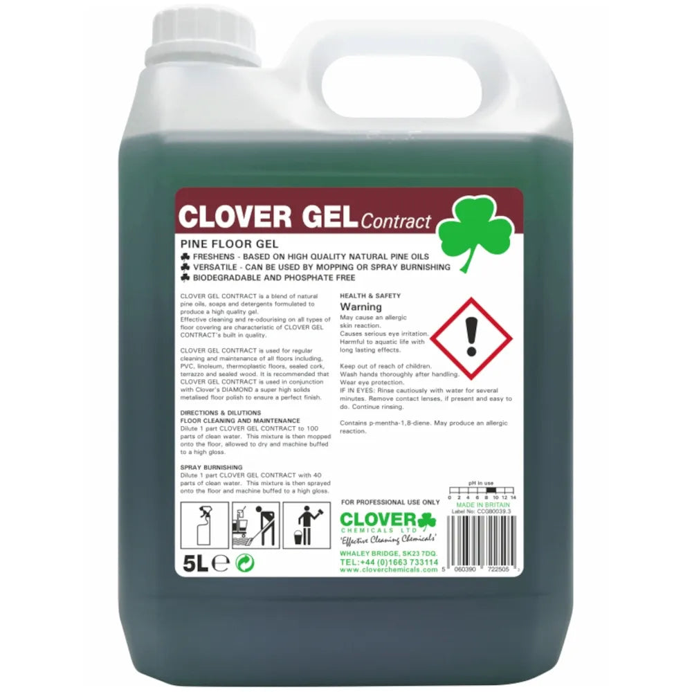 Clover Gel Contract Pine Floor Gel – 5 Litre | Commercial Floor Cleaner with Pine Fragrance