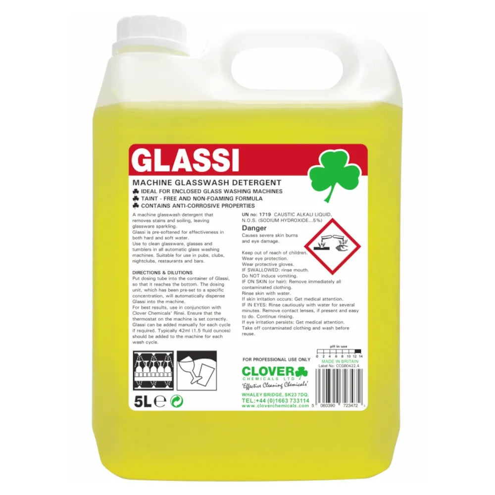 Clover Glassi 328 Machine Glasswash Detergent – 5 Litre for Streak-Free Glassware