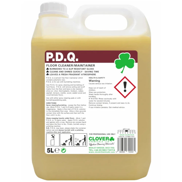 Clover P.D.Q Floor Cleaner/Polish Maintainer – 5 Litre | All-in-One Cleaner & Polisher