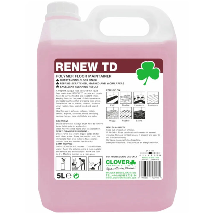 Clover Renew TD Polymer Floor Maintainer – 5 Litre | High-Performance Floor Restorer