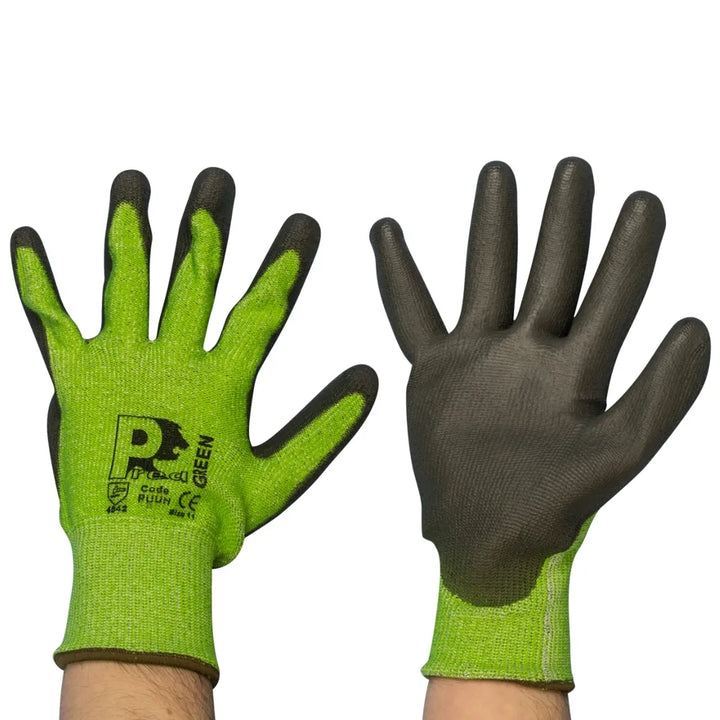 Coloursafe Green PU Coated Cut Level C Gloves for Superior Safety