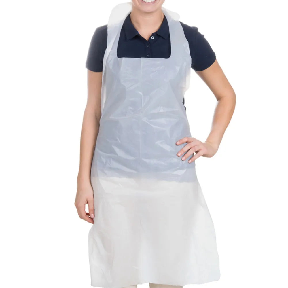 Disposable White Aprons – 10 Micron Flat Pack - 100 Count