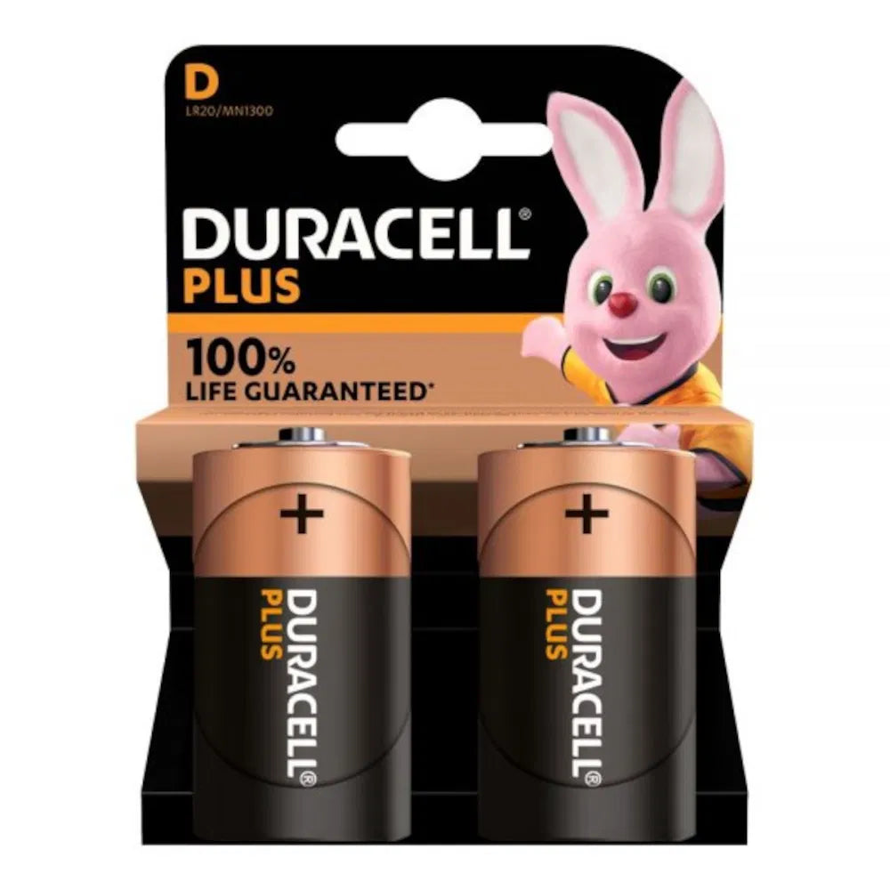 Duracell Plus D Batteries - Pack of 2 | Long-Lasting Power for High-Use Devices