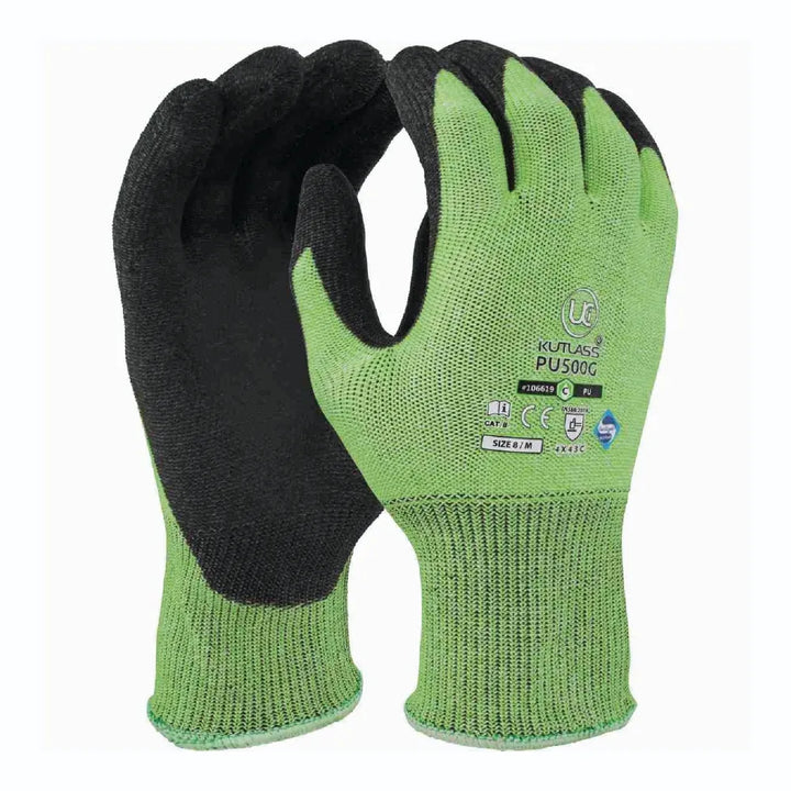 High-Performance Green Cut Level C PU Gloves for Industrial Use