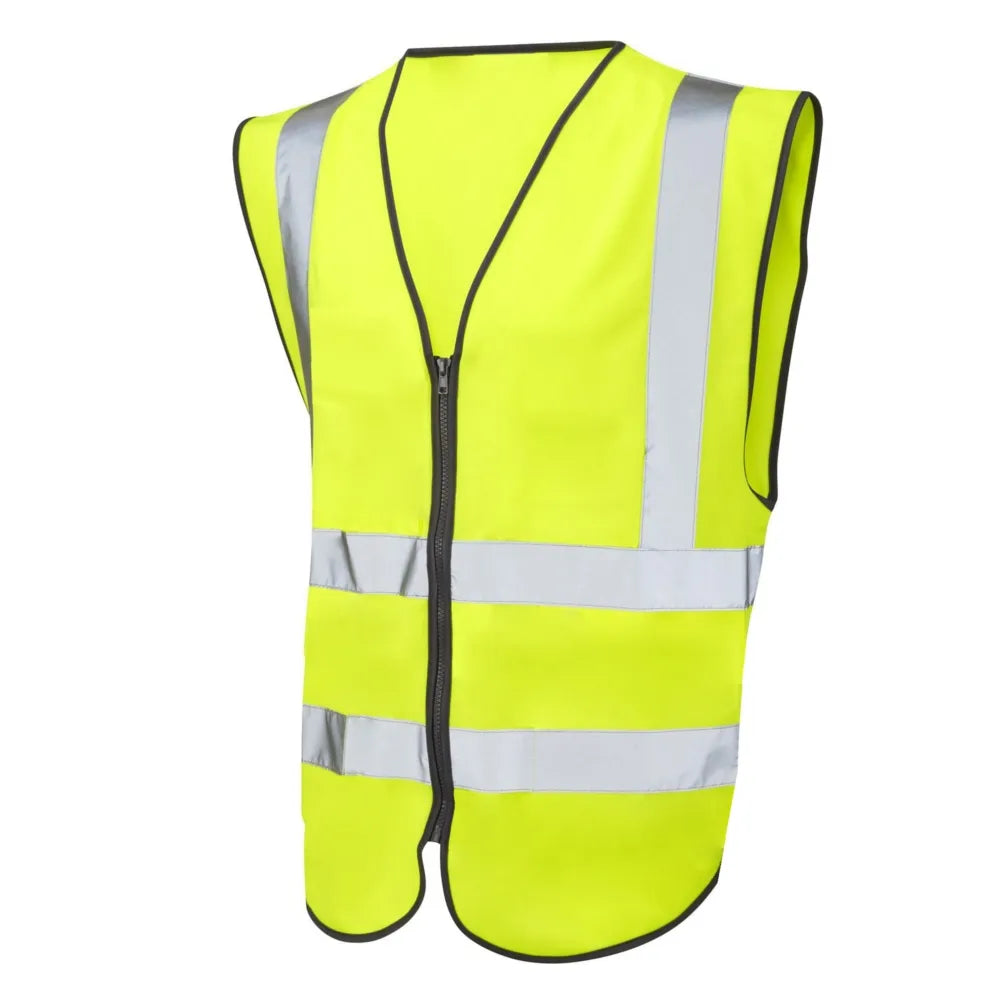 Hi-Vis Zip Front Waistcoat - Yellow Safety Vest with ID Pocket & Reflective Tape