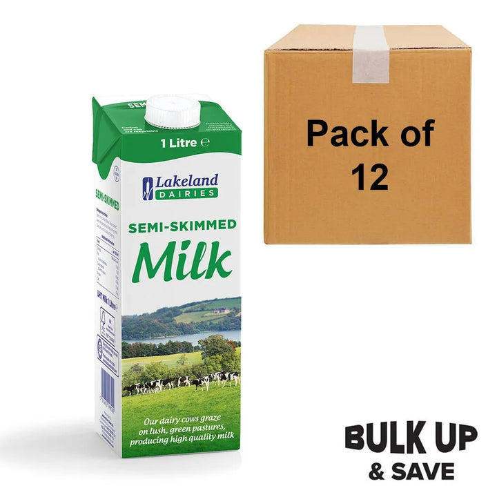 Lakeland Long Life Semi Skimmed Milk - 1 Litre - Pack of 12 | Convenient and Fresh