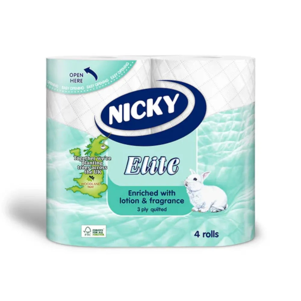 Nicky Elite 3-Ply Toilet Roll - White - Pack of 32 | Soft, Strong & Absorbent