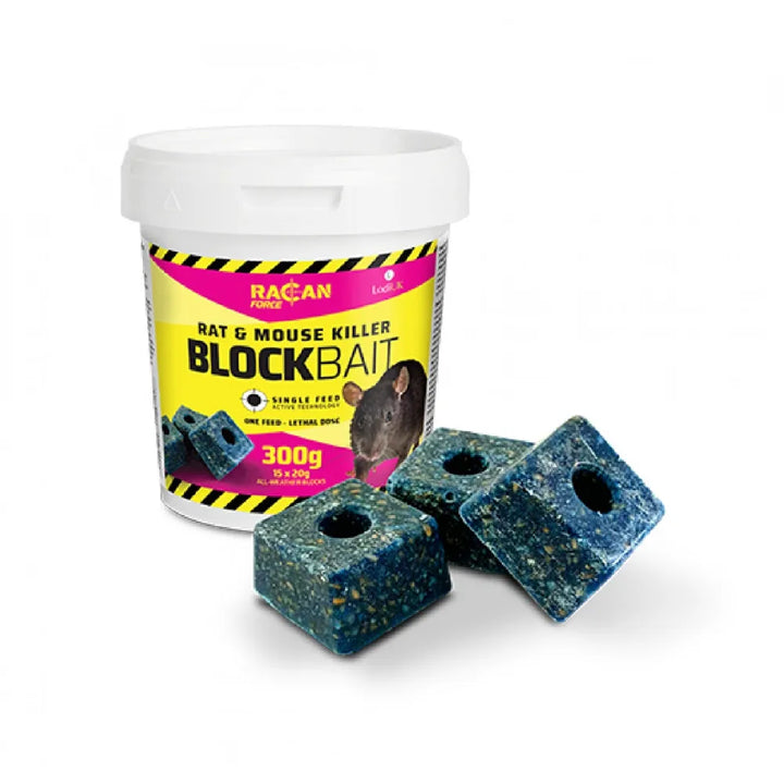 Racan Force Rat & Mouse Killer Blocks - Effective Rodent Control in a 300g Tub