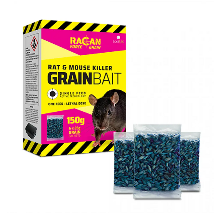 Racan Force Rat & Mouse Killer Grain - 6 x 25g Sachets for Fast Rodent Control