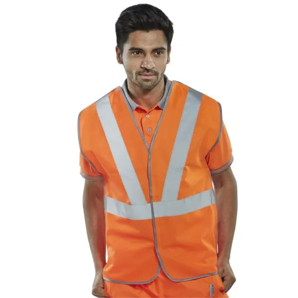 Rail Hi-Vis Velcro Waistcoat - Orange Safety Vest for Enhanced Visibility