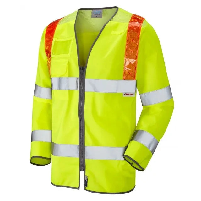 13 Zip Front Jerkin with Orange Braces - Yellow Hi-Vis Safety Vest