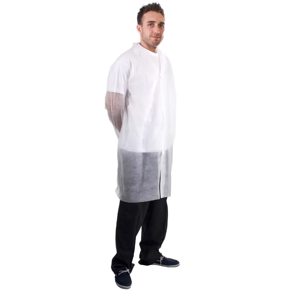 White ST Disposable Lab Coats - 50-Pack | Protective and Convenient for Laboratory Use