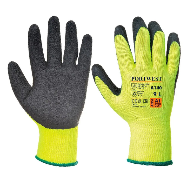 A140 Thermal Grip Gloves – Cold-Resistant, Black/Yellow Work Gloves