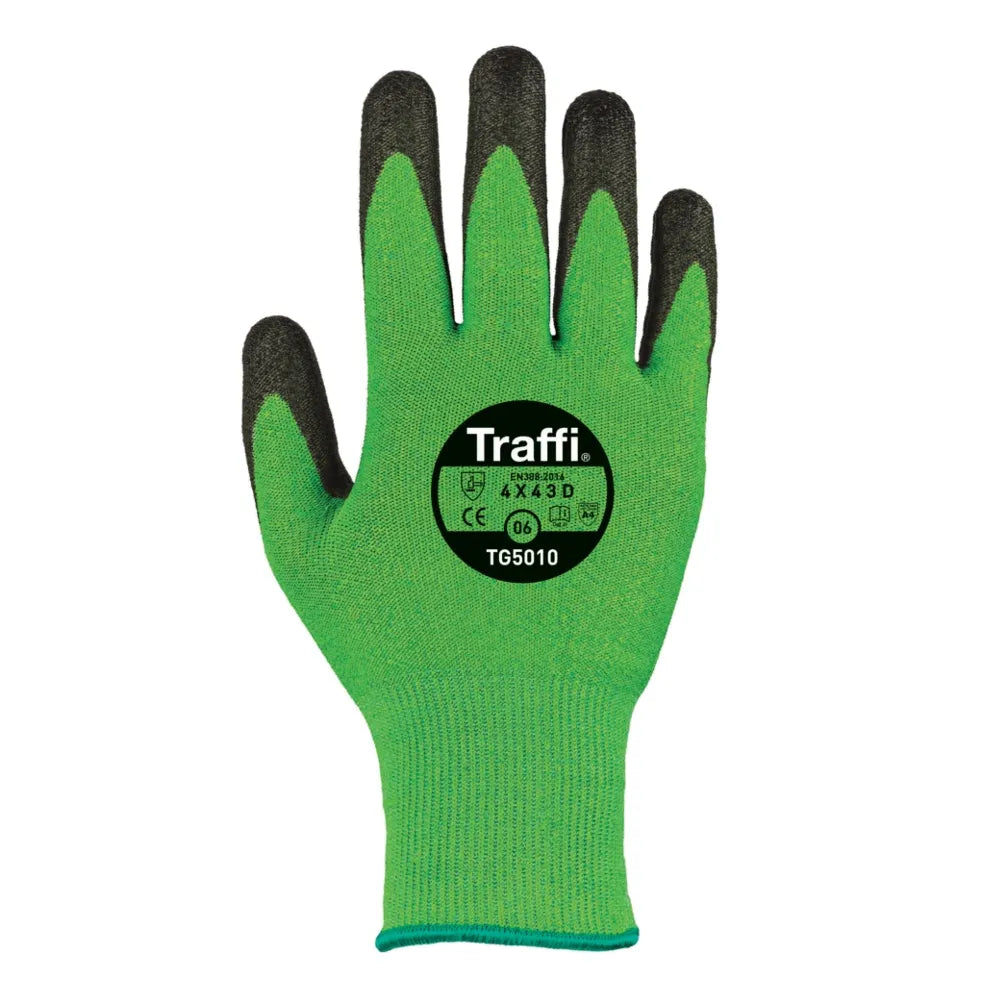 Green Cut Level D Traffi TG5010 Gloves – Ideal for Industrial Applications