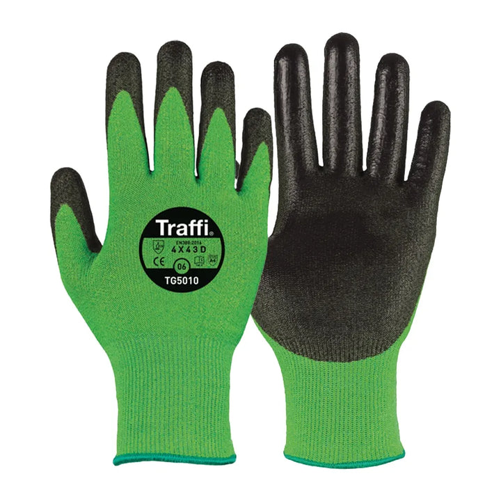 Green Cut Level D Traffi TG5010 Gloves – Ideal for Industrial Applications