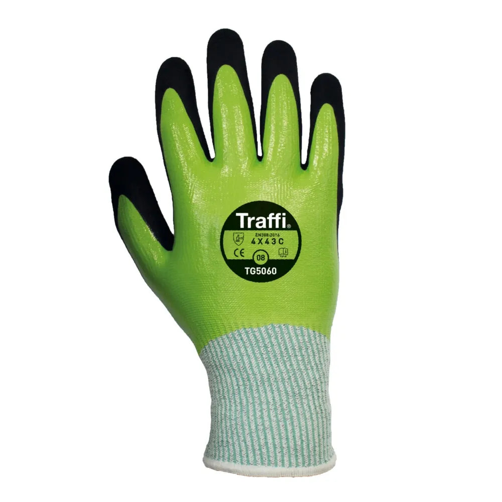 Green Cut Level C Traffi TG5060 Gloves – Ideal for Industrial Use