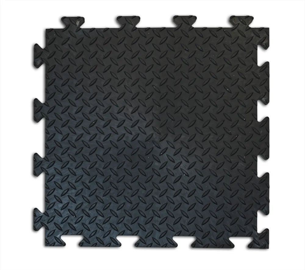 Tuff-Tile Diamond Interlocking Mat - Black - 50cm x 50cm - Pack of 4 for Durable Flooring