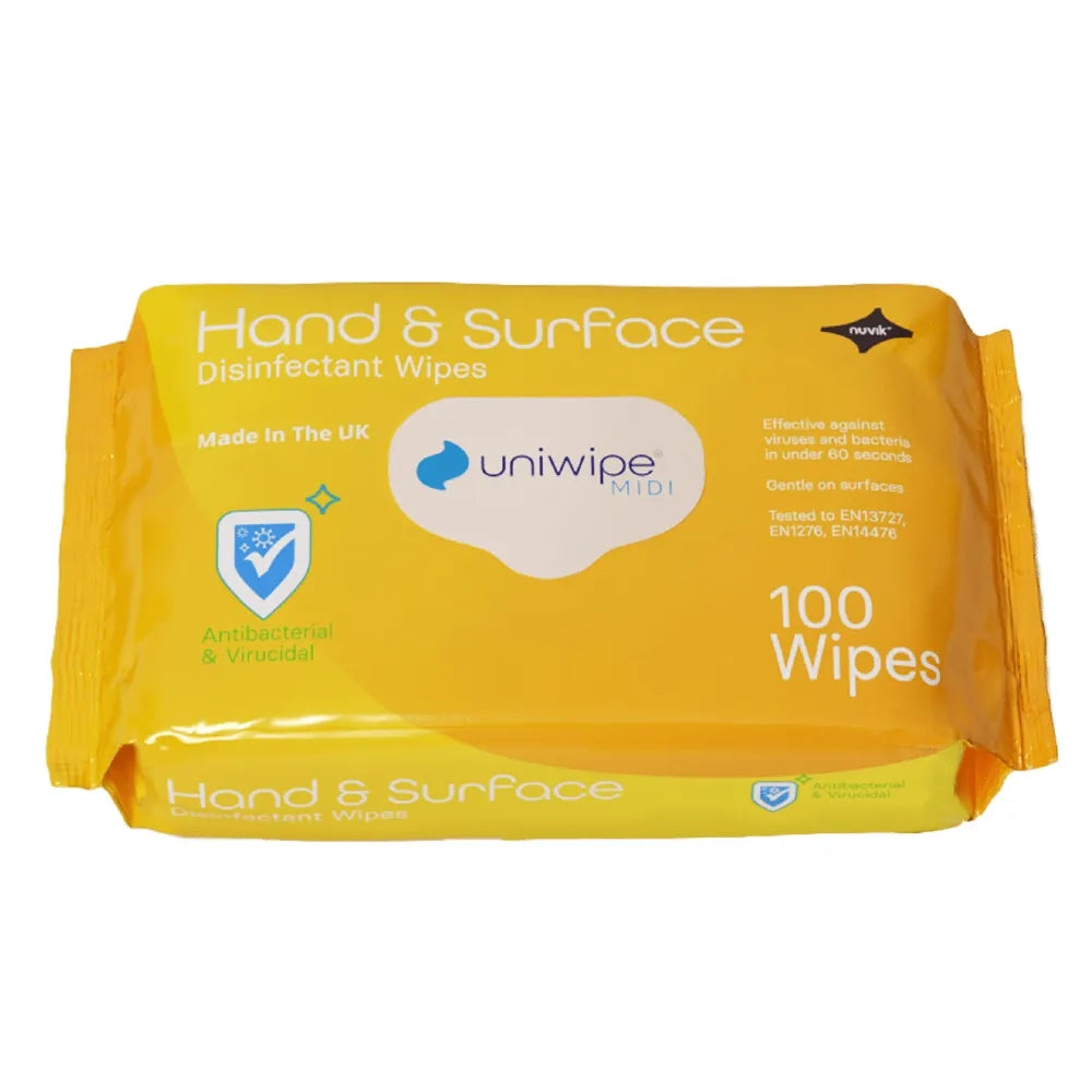 Uniwipe Hand & Surface Disinfectant Midi-Wipes – Pack of 100 | Effective Cleaning & Hygiene Wipes