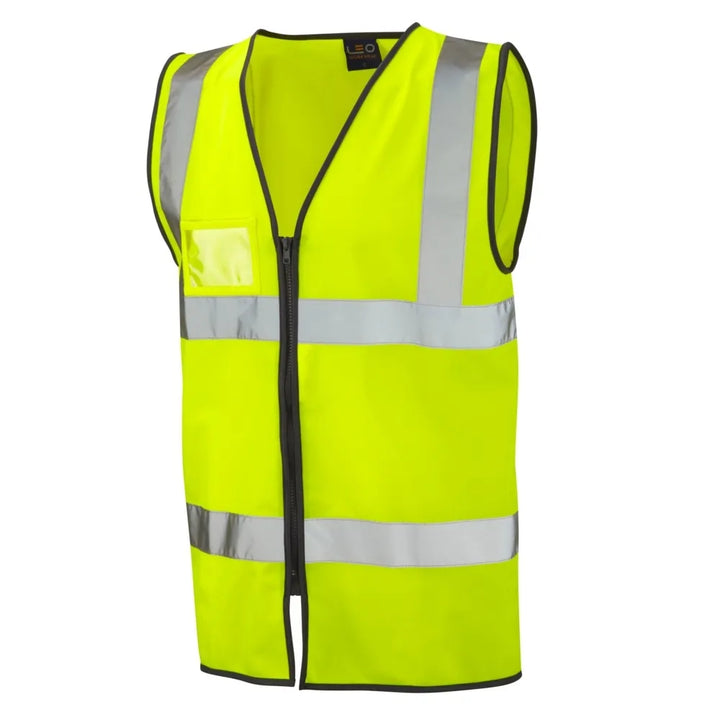 Yellow Hi-Vis Waistcoat with Zip Front & ID Pocket | High Visibility Safety Vest