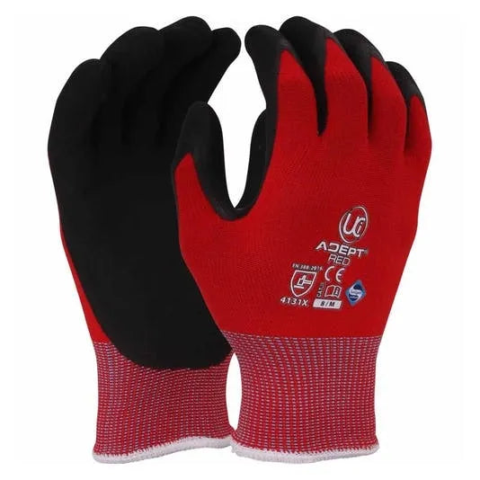 Adept Nitrile Foam Safety Glove - Red, Cut Resistant Level 1